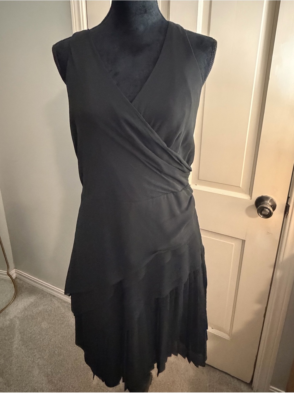 Banana Republic Pleated Sleeveless Black Faux Wrap Layered Dress, size 10 EU